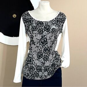 Ann Taylor Long Sleeve Striped Top | Size Large | White & Blue with Lace-Style